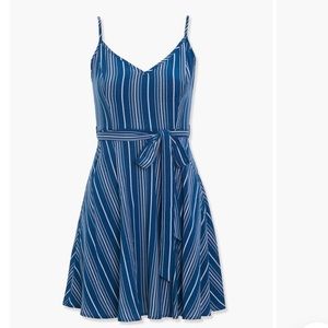Teal striped Forever 21 belted skater dress